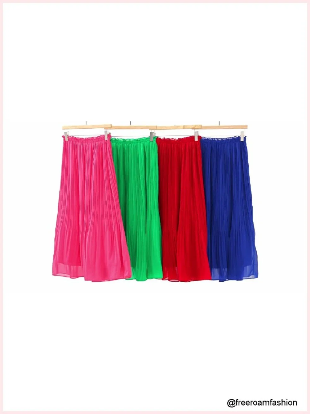 Pleated Midi Skirt Women Chiffon Elastic Waist Flowy A-Line Summer